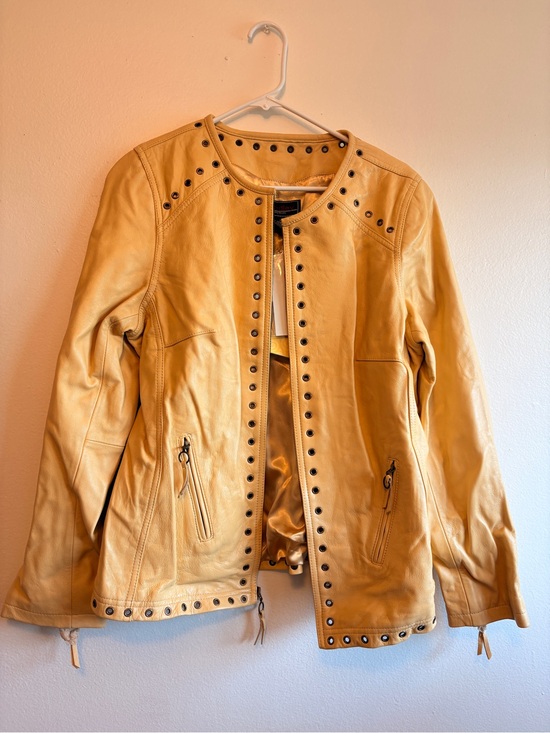 Bradley Bayou Jackets & Blazers - Women’s Yellow Stud-Trim Leather Jacket